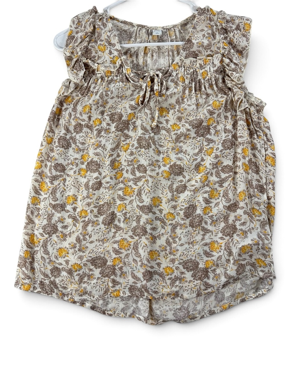 Old Navy Floral Ruffle Tank - Cream, Brown & Yellow XS